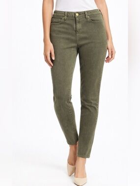 Michael Kors Izzy Cropped Skinny Jeans Olive Green Size 10 Mid Rise 32W 26L